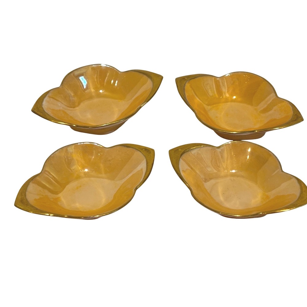 4 Vintage Lusterware Gold Trim Scalloped Butter pats mini bowls EWH Signed MCM